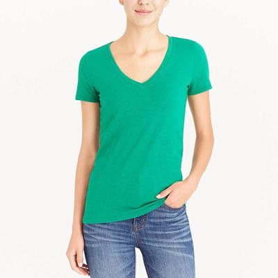 China Summer Women's V - Neck Cotton Casual T Shirts , Jersey Knit Ladies Short Tops for sale