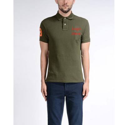 China Military Green Cotton Polo Shirts With Logo Embroidered On Right Arm Slim - fit for sale