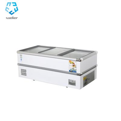 China Hotel Glass Door Frozen Food Island Freezer 1040L Commercial Island Freezer for sale