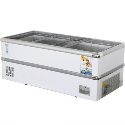 China Commercial Single-Temperature Supermarket Island Gather Freezer Sliding Door Island Fridge for sale