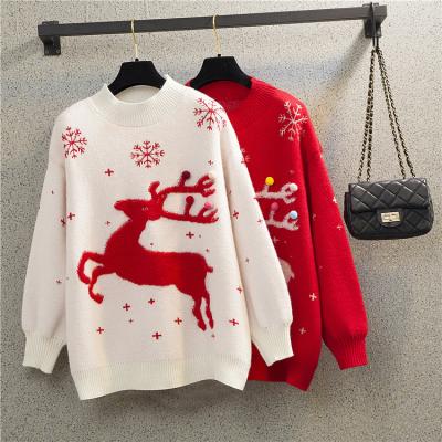 China 2022 Holiday Style Snowflake Deer Jacquard Knitting Sweaters Women Autumn Winter Christmas Anti-wrinkle Jumper Sweaters for sale