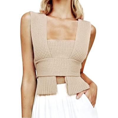 China Anti-pilling new 2022 summer sexy cross crop tops slim sexy lady knit cos vest tank wool custom knit sweater for sale