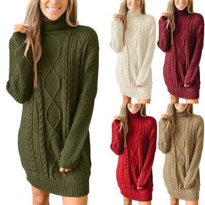 China Manufacturer Winter Women's Long Sleeveless Anti-pilling Woolen Twist Knit Slim Sweater Dress Sweater for sale