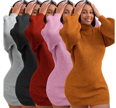 China New spring custom anti-pilling sweaters solid color turtle neck plus size women sweater women casual dresses for sale