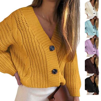 China Anti-pilling 2022 casual long sleeve button sweater cardigan women loose chunky twist knit sweater long sleeve for sale