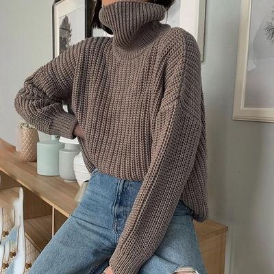 China 2022 Turtle Neck Sweaters Women's Custom Anti-pilling Sweater Neck Top Leisure Women Knitted Sweaters for sale