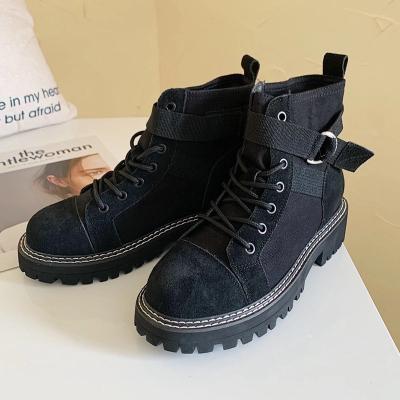 China Fashion Autumn Round Boots Women's British Wind High Cut Shoes Tooling Boots In Women's Boots for sale