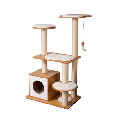 China Sustainable Fashion Yellow Tree Indoor MDF Comfortable Tower Cat Climbing Frame for sale