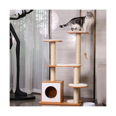 China Flower Tree Fashion Yellow Frame Cat Tree Climbing Toys Sustainable New Design MDF for sale