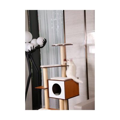 China Viable Wholesale Tree Cat Climbing Frame Fashion Pet Toys House MDF Brown for sale