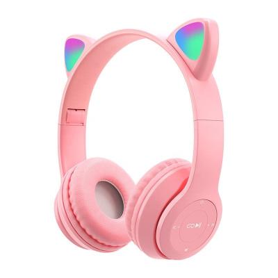 China Foldable Portable Lovely Cat Ear BT Earphone With Microphone Professional Gaming BT Stereo Wireless Earphone For Girls for sale