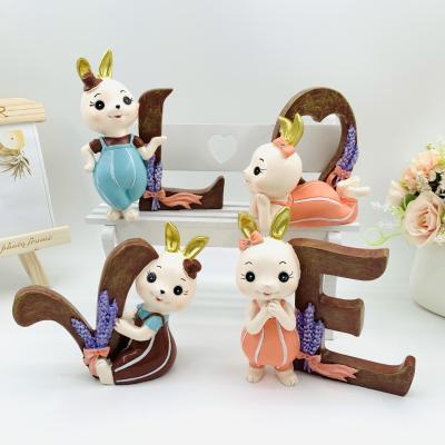 China Cute China Cartoon Resin Rabbit LOVE Lavender Bunny Couples Resin Crafts Home Furniture Gift for sale