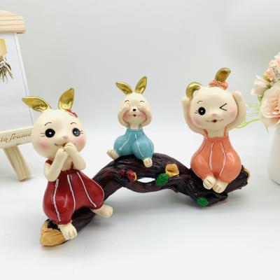 China Cute China Cartoon Resin Rabbit Sit Roots Don't Listen Don't Tell Don't See Rabbit Couples Resin Crafts Home Furniture Gift for sale