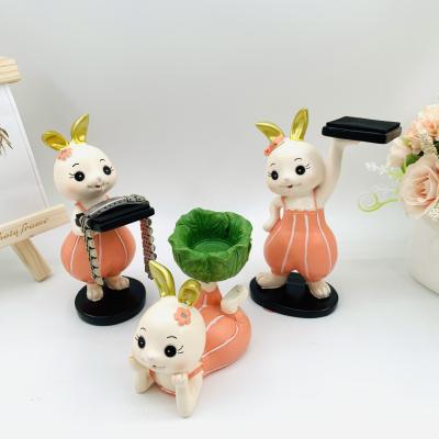 China China Cute Cartoon Resin Rabbit A Gift Set Of Three Resin Girl Bunny Stand Jewelry Crafts Home Furnishings for sale