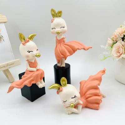 China China Cute Cartoon Resin Rabbit A Bubble Rabbit Girl Orange Three Resin Set Open Home Furnishings Gift Cars And Cake Decorations for sale