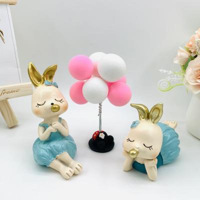 China China Cute Cartoon Resin Rabbit Confessions Balloon Bubble Rabbit Girl Resin Opens Home Furnishings Gift Cars And Cake Decorations for sale