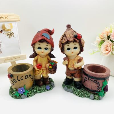 China China Resin Creative Cute Garden Leaves Elves To Park Flower Stand Storage Elves Couples Resin Crafts Home Furniture Gift for sale