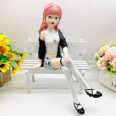 China China Creative Fashionable Red Hair Style Girl Sitting Resin Opens Home Furnishing Gift Souvenir for sale