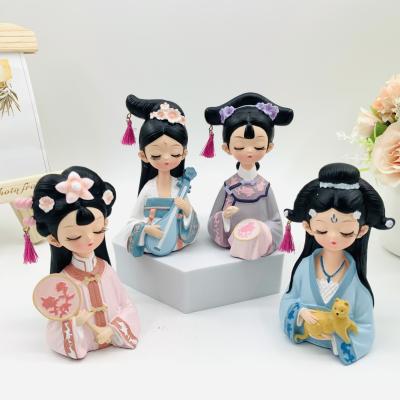 China Creative Small Size Chinese Classical Resin Girl China Opens Home Furnishing Gift Souvenir Decoration Court Style Girl Retro for sale