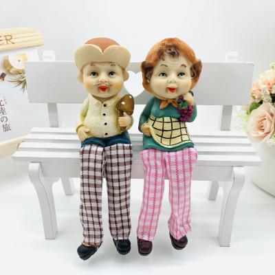 China Europe resin open the old man's small size pastoral leisure leg cloth elderly couple furnishing articles the wedding gift for sale