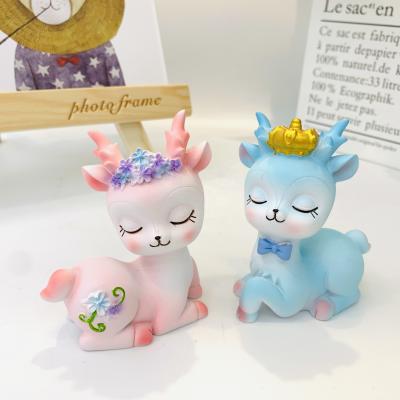 China China Hot Selling Cute Cartoon Couples Deer Furnishing Articles Resin Opens Small, Medium And Large Fawn for sale