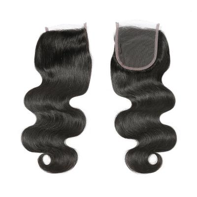 China Body Wave Hair Wholesale Vendors 4*4 Lace Closure Premium Swiss Cuticle Aligned Virgin Hair Wavy Hair, Bodywave Lace Closure for sale