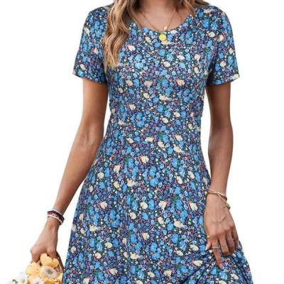 China 2023 Anti-wrinkle Newcomers Trending Clothing Printed Mini Dress Women Summer Casual Dress for sale