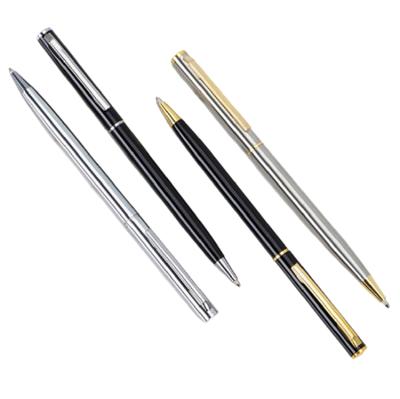 China Metal Barrel Twist Slick Slim Ballpoint Pen Writing And Pen Customized Logo Black White Ball Pen Smear Proof Promotional Items Gift for sale