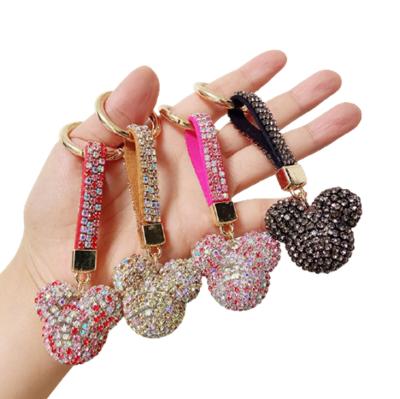 China Portable High Quality Durable Creative Rhinestone Mickey Mouse Head Shaped Car Shiny Key Chain Key Chain for sale