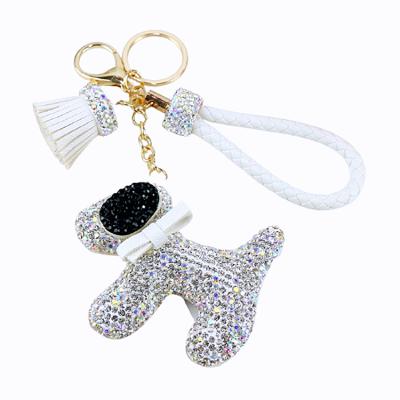 China Customized Fashionable Personalized Shiny Cute Puppy Shape Rhinestone Key Chain Wearable Key Chain for sale