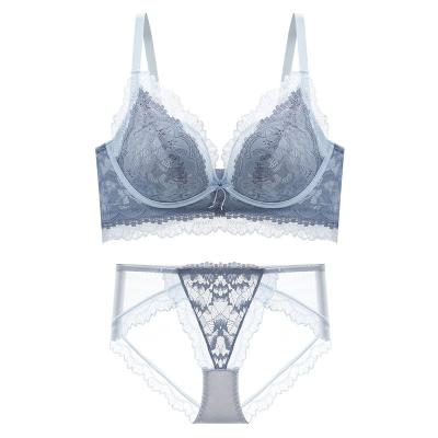 China New lace sexy women's underwear breathable small gathering chest ringless bra set fitted breast for sale