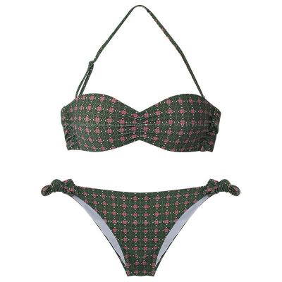 China Sexy three point swimwear women's spa beach thong slit gathering plaid bikini suit for sale