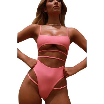 China Women's One-Piece Swimsuit Women's Swimwear Solid Color One-Piece Strappy Bikini Swimwear for sale