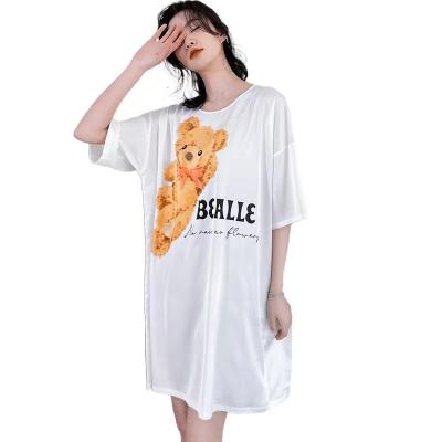 China Anti-wrinkle ladies big round neck skirt summer sexy satin chiffon protecting printing cartoon nightgown for sale