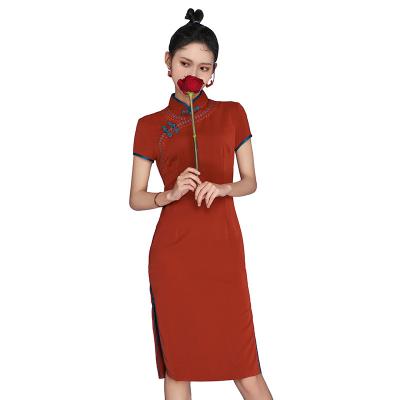 China Traditional National Style Women's Ethnic Clothing Red Cheongsam Breathable Maiden Dress for sale