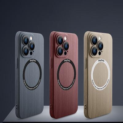 China Wooden Shockproof Grain Walnut Magnetic Suction Suitable for iPhone 14 Magsafe Cover Device Phone Case iPhone 12 Lens Inclusive Film for sale