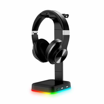 China ABS BKB RGB Headphones Stand with 2 USB Ports Hub and Earphone Holder for Gamers Gaming PC Accessories Desk for sale