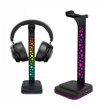 China 2022 NEW RGB aluminum headphones stand with USB AUX ports earphone support. and 2 of 3.5mm for Gamers Gaming PC Accessories for sale