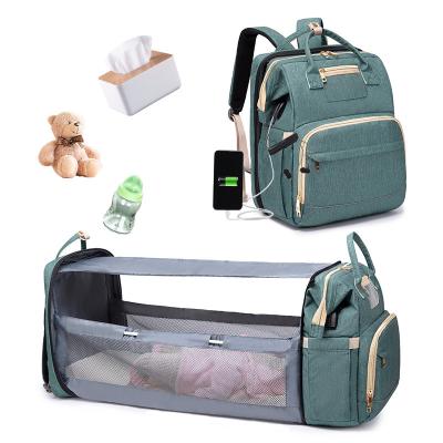 China With USB Custom Luxury Waterproof Mummy 3 in 1 Foldable USB Travel Crib Mummy Bag Diaper Baby Bag Bed Diaper Bag with Changing Station for sale