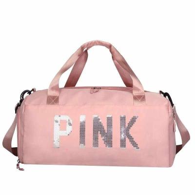 China Fashion Waterproof Nylon Ladies Bag Pink Fitness Gym Duffel Bags Travel Girls Weekend Fitness Women Sequin Pink Duffel Bag With Shoe Compartment for sale