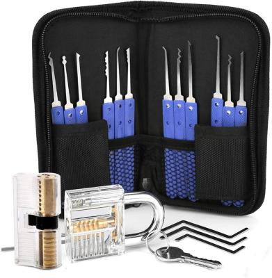 China Stainless steel+ABS 17pcs locksmith pick tools lock pick set with transparent practice padlock for sale