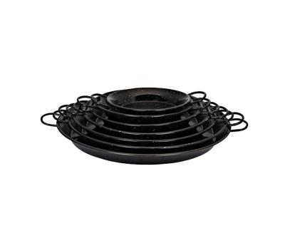 China 34cm Enameled Carbon Steel Paella Pan Black With Viable White Dots for sale