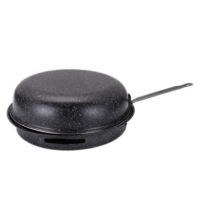 China Sustainable Portable Enamel Gas Grill Pan For BBQ With Removable Handle for sale