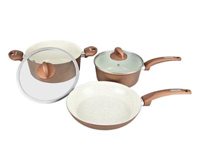 China Sustainable New Innovative Product 5 Pcs forged Aluminum cookware set with ceramic marble coating for sale