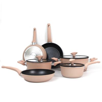 China Sustainable 9 Pcs High Quality Hot Pink Forged Aluminum Cookware Set Kitchen for sale