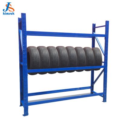 China Corrosion Protection Customized Layer Boltless Floor Shelves Metal Storage Tire Display Stand Racks for sale