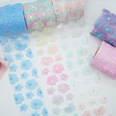 China Christmas Day Floral Girly Gift Packaging Diy Artificial Flower Fresh Patch Printing Organza Mesh Yarn Ribbon for sale