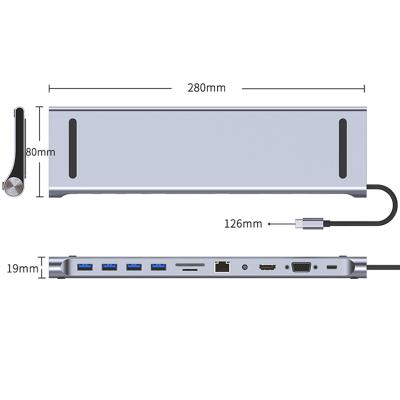 China Mobile Devices .desk computer output 11 in 1 type c hub usb c hub laptop docking station usb 3.0 vga palladium converter cover for sale