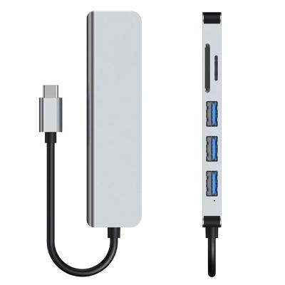 China Game Type C Hub 6 in 1 Dual USB C Hub Aluminum 6-in-1 Hub for sale