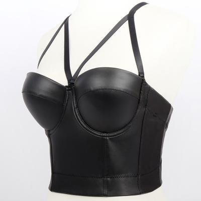 China QUICK DRY fashion z112 summer ladies crop top nightclub sleeveless crop ladies PU leather corset top for sale